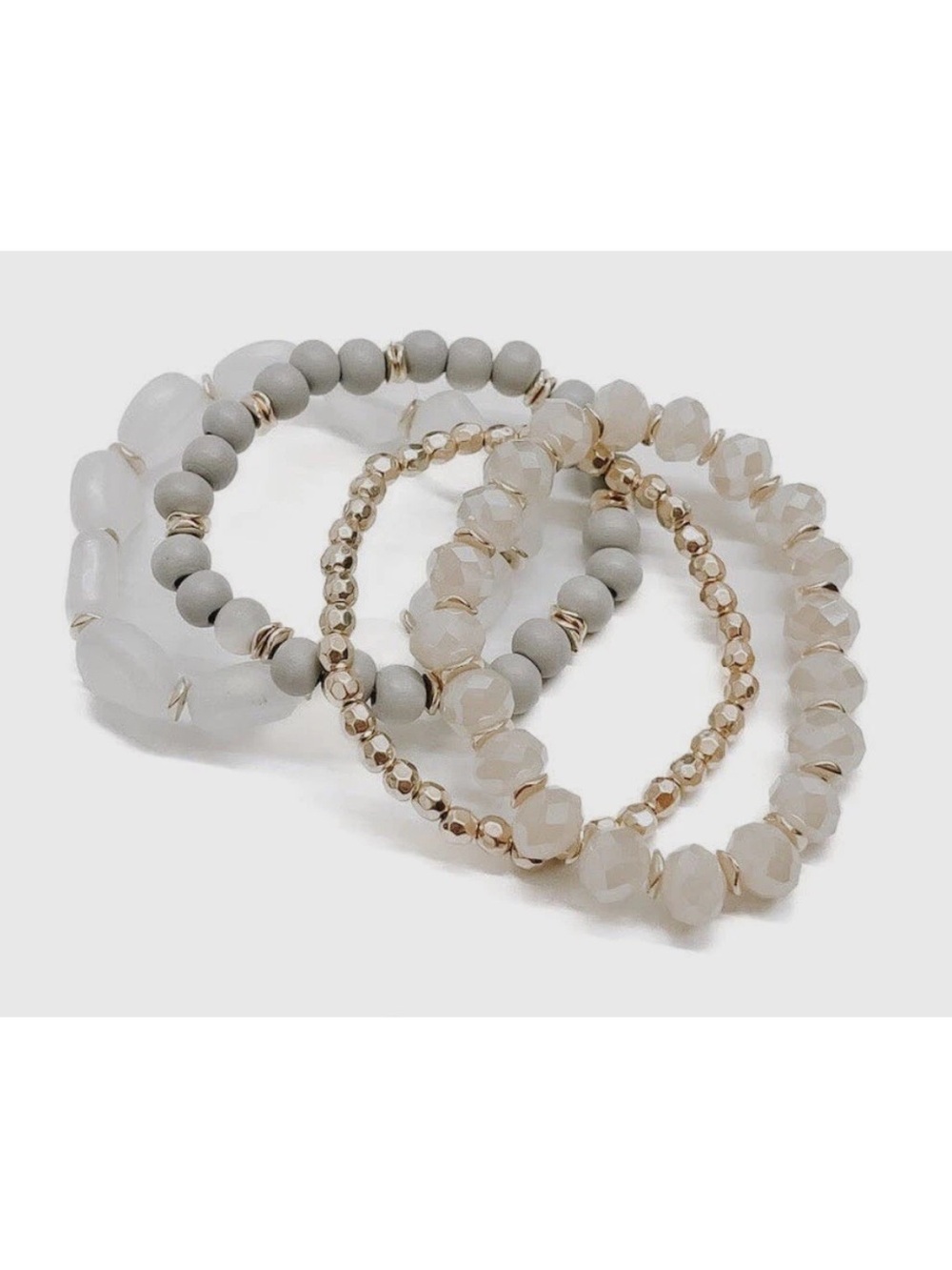 Neutral Bead Stack Bracelet Set - White and Gray